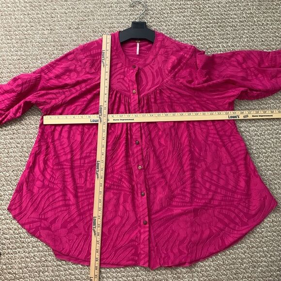 Free People Bright Pink Can't Stop Dreaming Tunic button up blouse oversized S - Picture 14 of 14